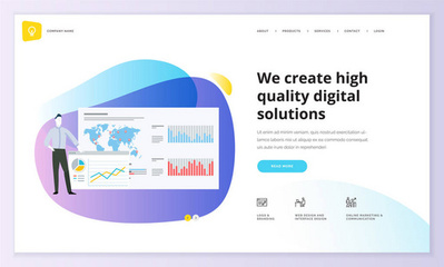 網頁設計模板集。現代矢量插畫概念為網站和移動網站開發, Seo, 移動應用, 業務解決方案。易于編輯和自定義